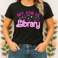 My Job Is A Library Retro Pink Style Reading Books Librarian Women's T-Shirt thumb 2
