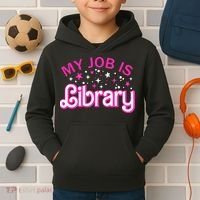 My Job Is A Library Retro Pink Style Reading Books Librarian Kids Hoodie thumb 2