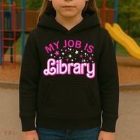 My Job Is A Library Retro Pink Style Reading Books Librarian Kids Hoodie thumb 3