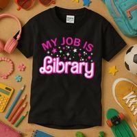 My Job Is A Library Retro Pink Style Reading Books Librarian Kids T-Shirt thumb 3