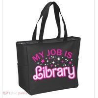 My Job Is A Library Retro Pink Style Reading Books Librarian Tote Bag thumb 2