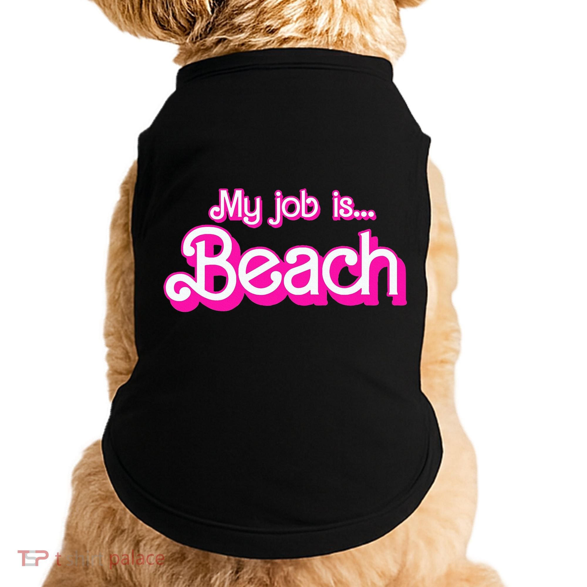 My Job Is Beach Pink Retro Funny Beach Lover Doggie Tank