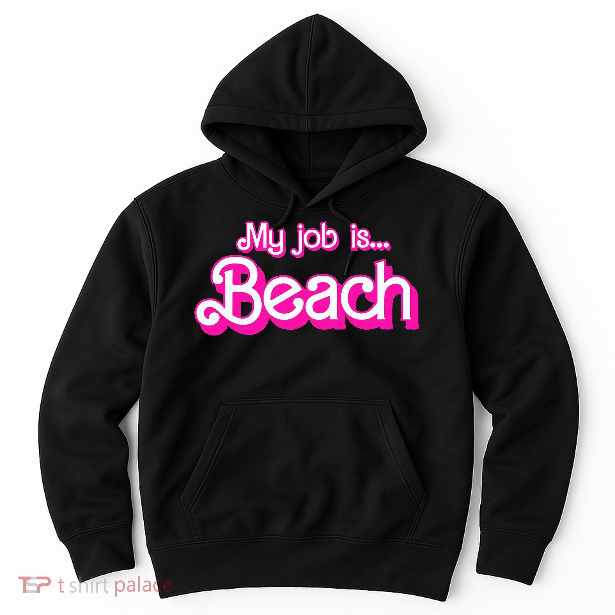 My Job Is Beach Pink Retro Funny Beach Lover Hoodie