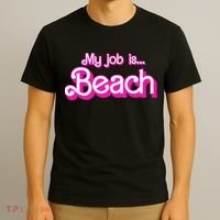 My Job Is Beach Pink Retro Funny Beach Lover T-Shirt thumb 3