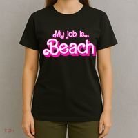My Job Is Beach Pink Retro Funny Beach Lover T-Shirt thumb 4