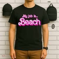 My Job Is Beach Pink Retro Funny Beach Lover T-Shirt thumb 6