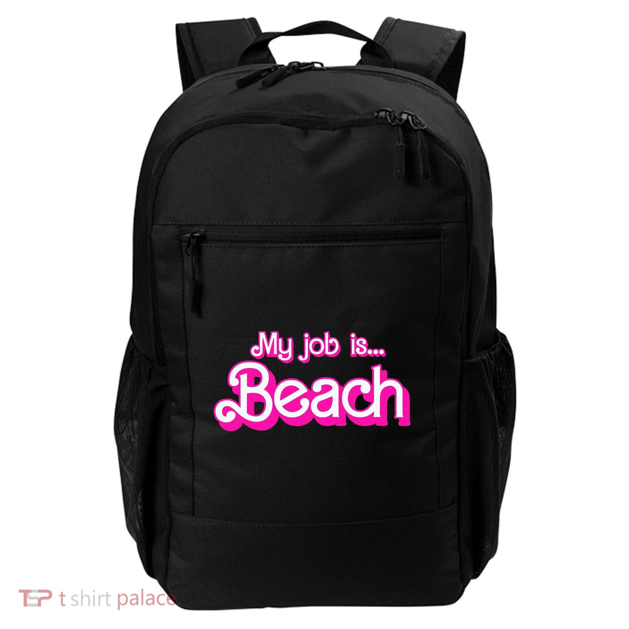 My Job Is Beach Pink Retro Funny Beach Lover Backpack