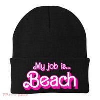 My Job Is Beach Pink Retro Funny Beach Lover Beanie thumb 0