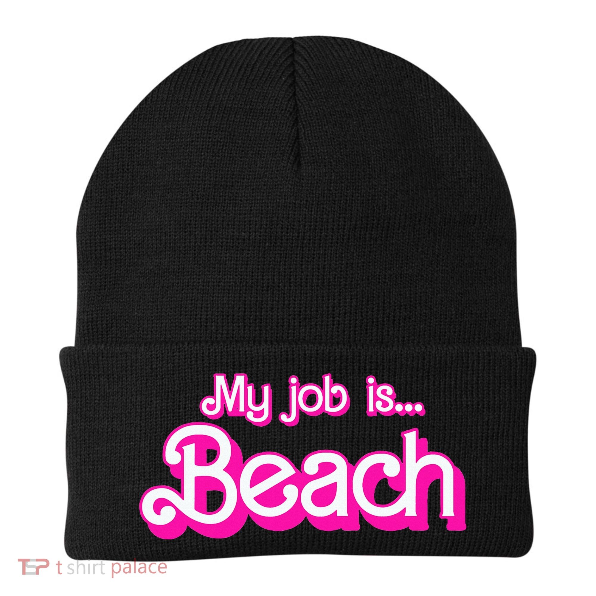 My Job Is Beach Pink Retro Funny Beach Lover Beanie