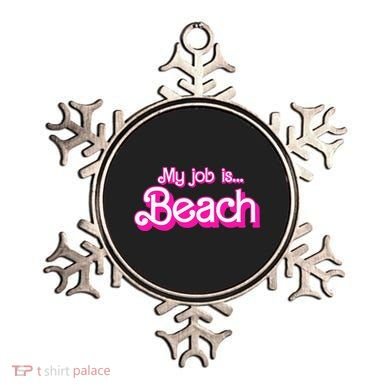 My Job Is Beach Pink Retro Funny Beach Lover Ornament