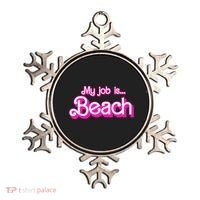 My Job Is Beach Pink Retro Funny Beach Lover Ornament thumb 0