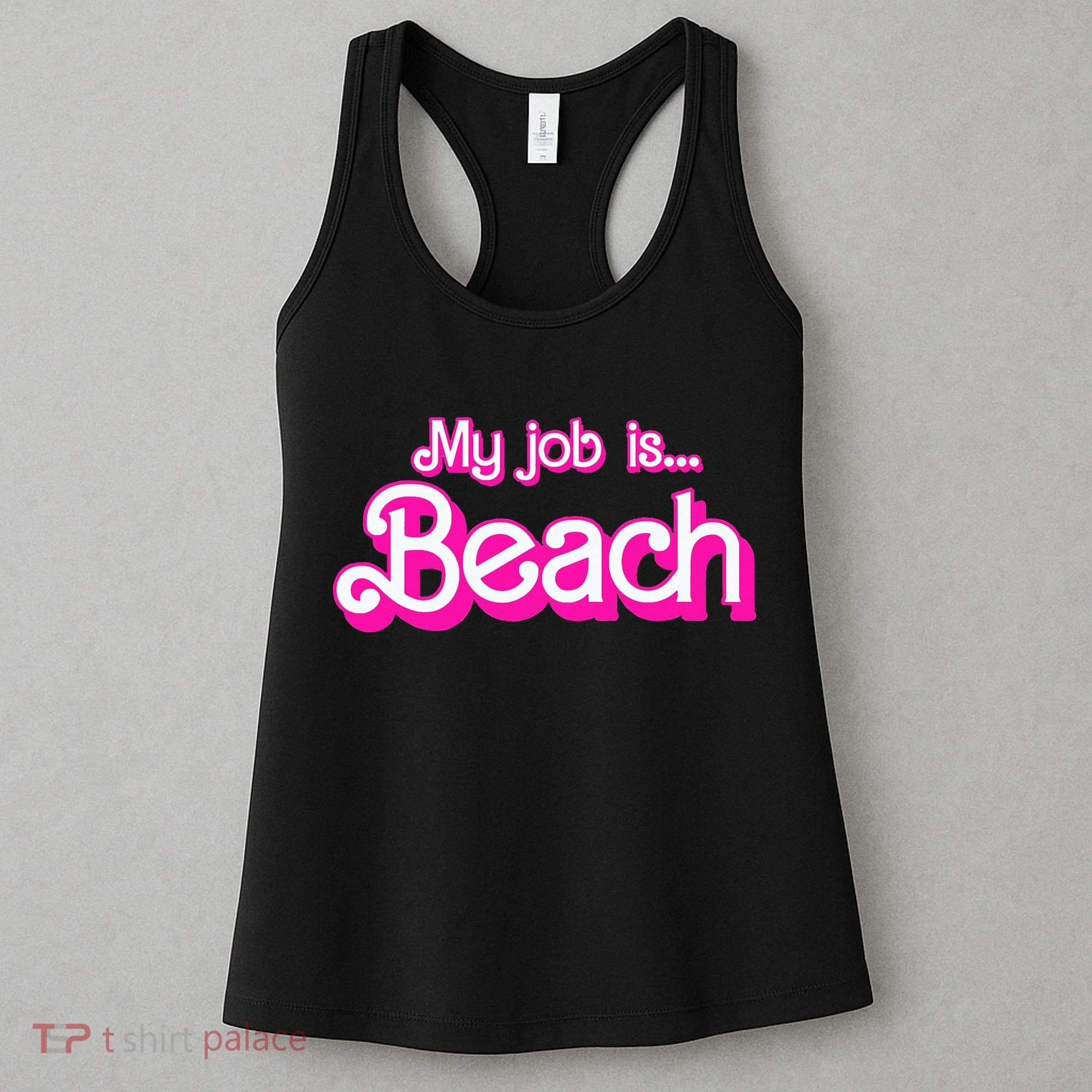 My Job Is Beach Pink Retro Funny Beach Lover Women's Tank Top