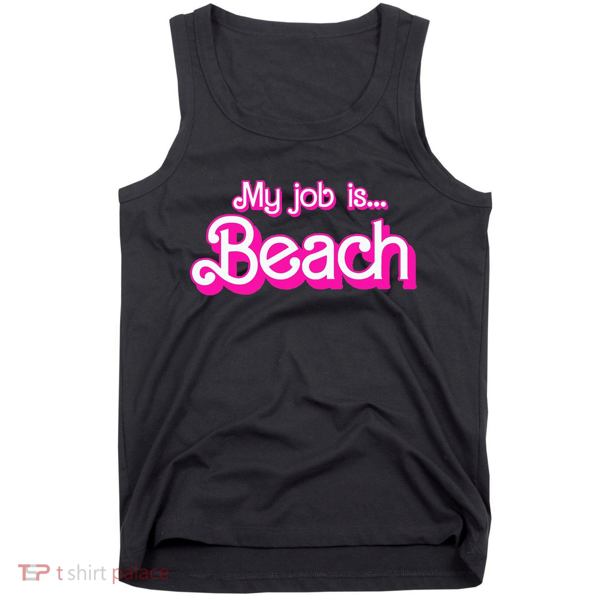 My Job Is Beach Pink Retro Funny Beach Lover Tank Top