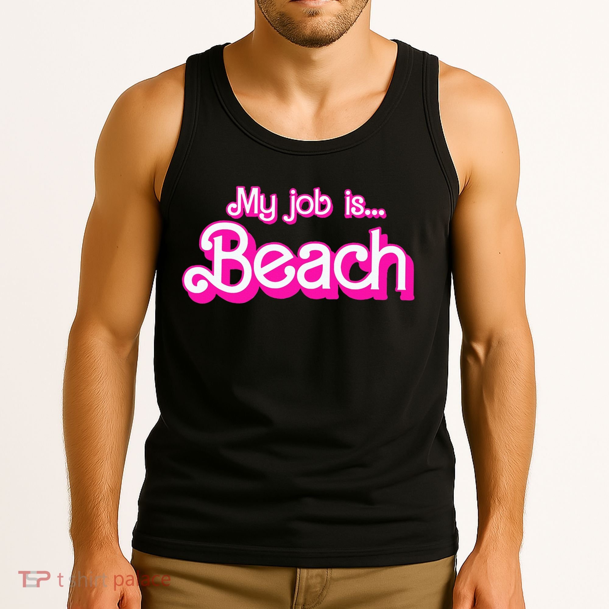 My Job Is Beach Pink Retro Funny Beach Lover Tank Top