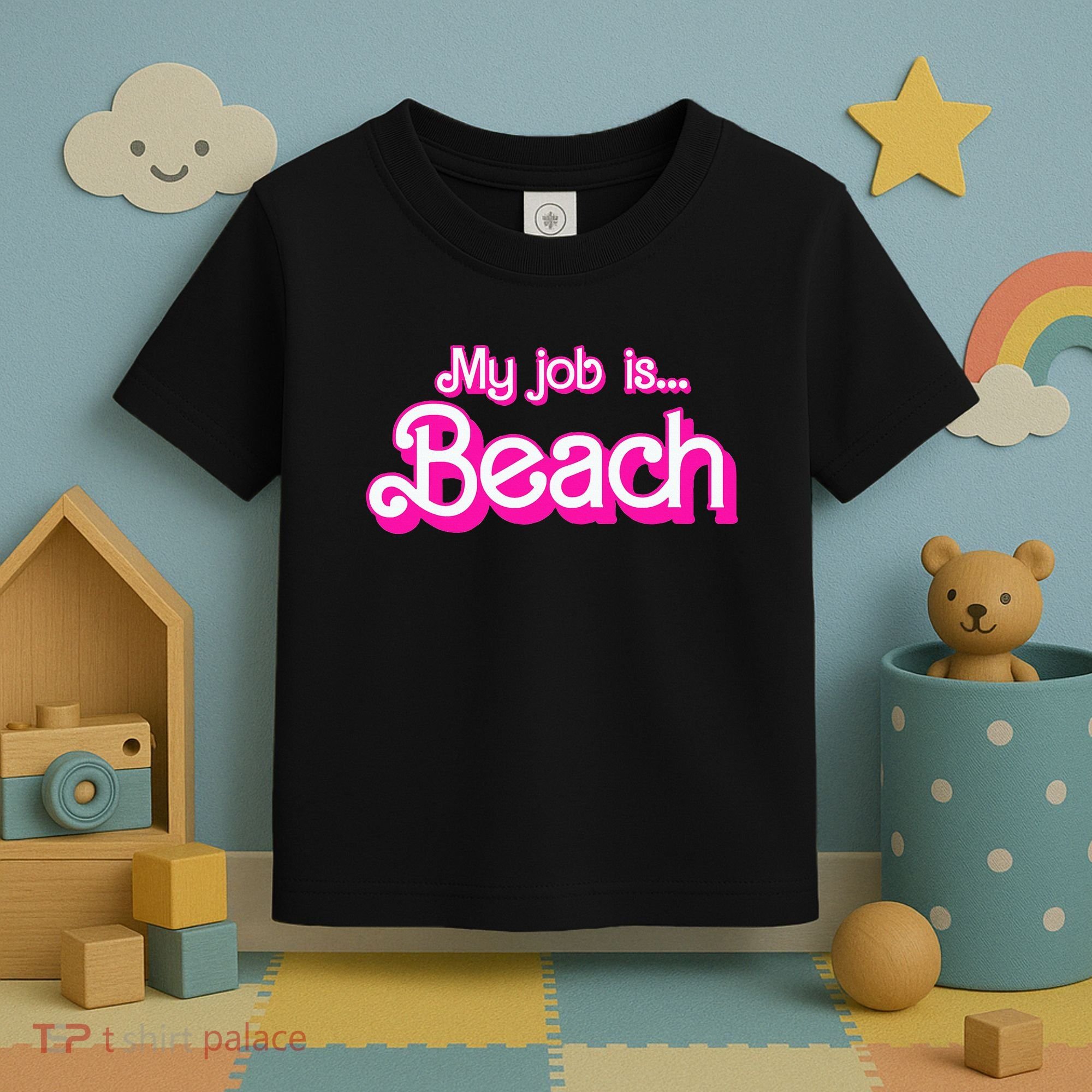 My Job Is Beach Pink Retro Funny Beach Lover Toddler T-Shirt
