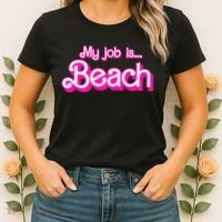 My Job Is Beach Pink Retro Funny Beach Lover Women's T-Shirt thumb 2