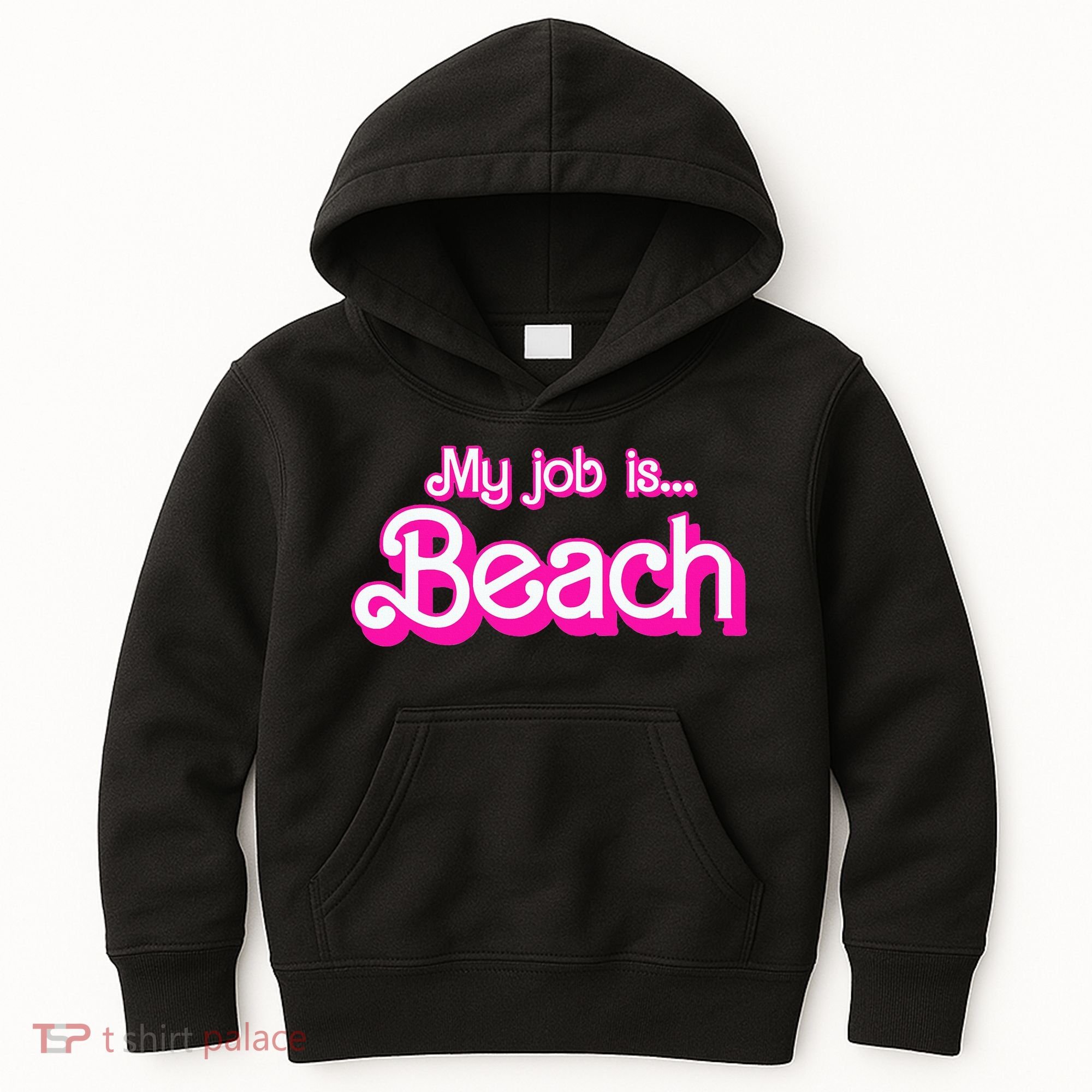 My Job Is Beach Pink Retro Funny Beach Lover Kids Hoodie