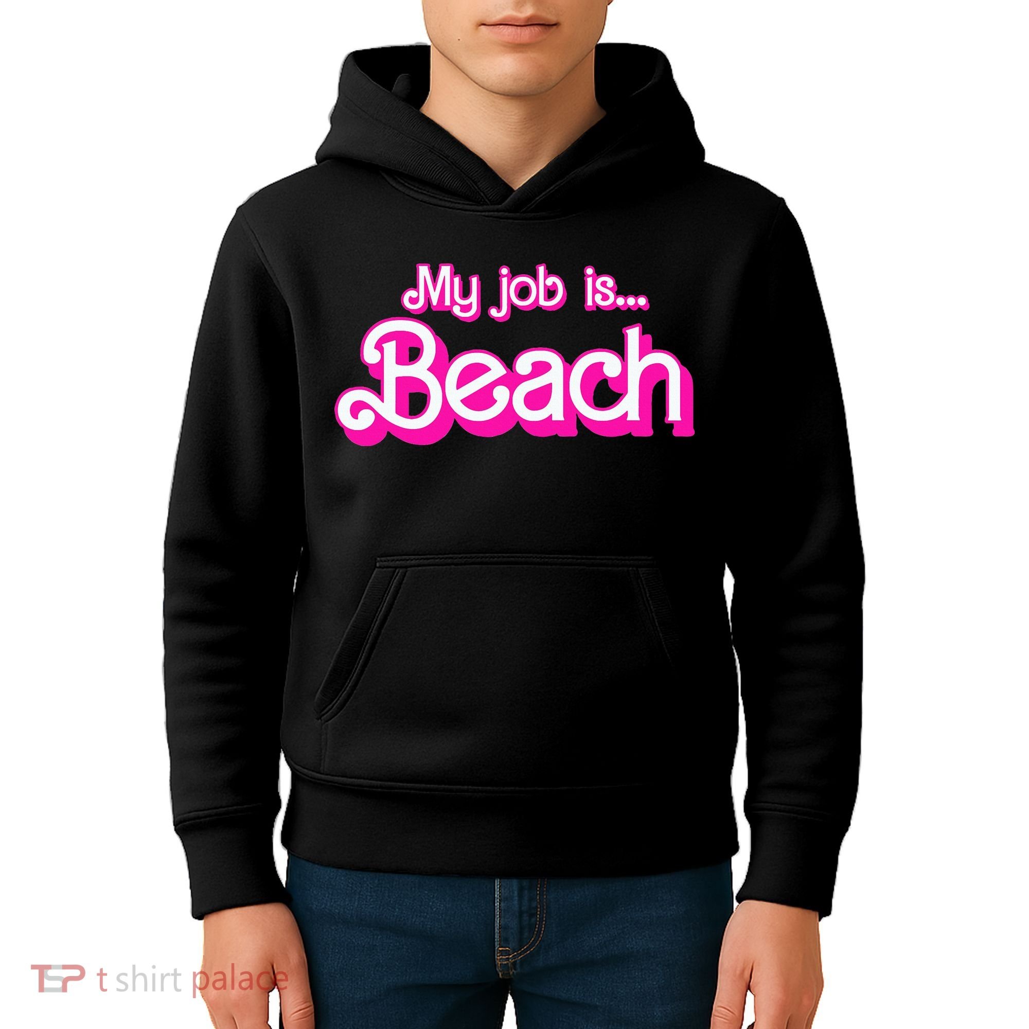 My Job Is Beach Pink Retro Funny Beach Lover Kids Hoodie