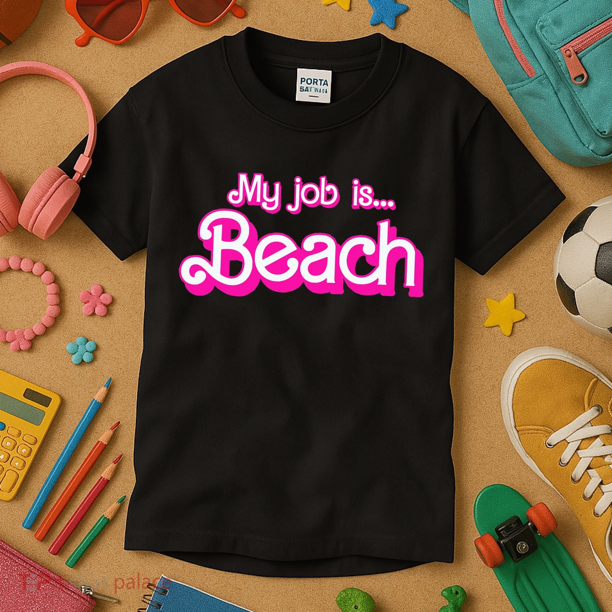 My Job Is Beach Pink Retro Funny Beach Lover Kids T-Shirt