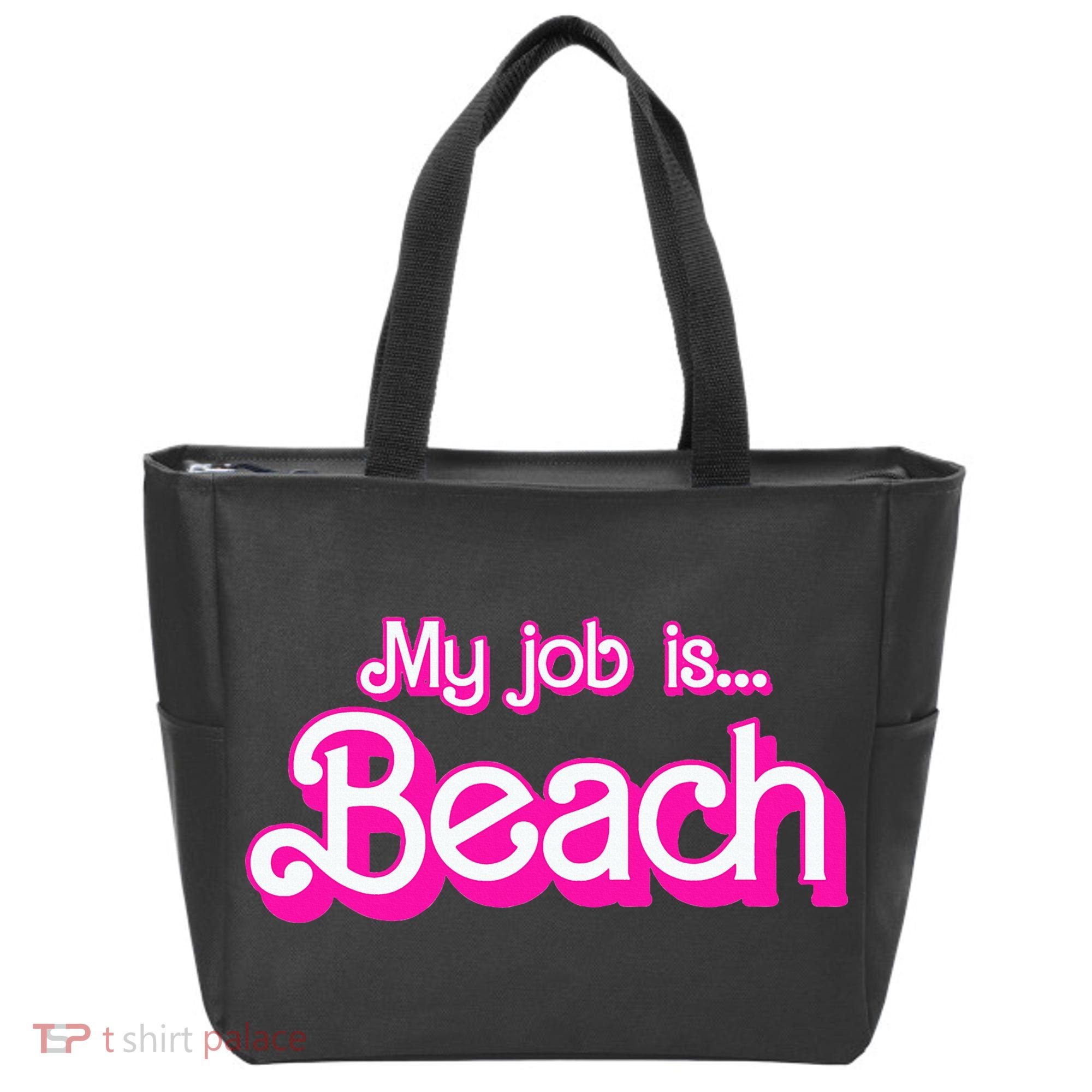 My Job Is Beach Pink Retro Funny Beach Lover Tote Bag