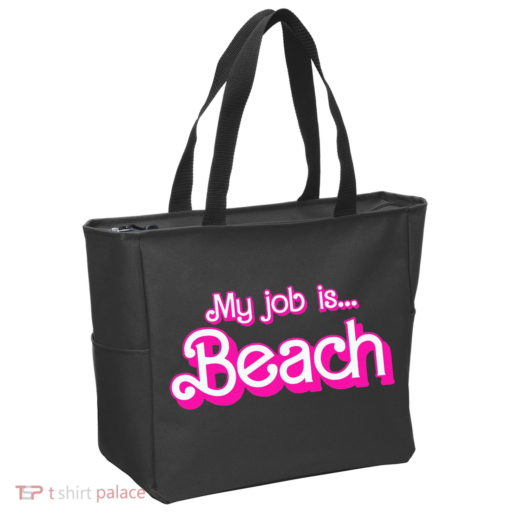 My Job Is Beach Pink Retro Funny Beach Lover Tote Bag