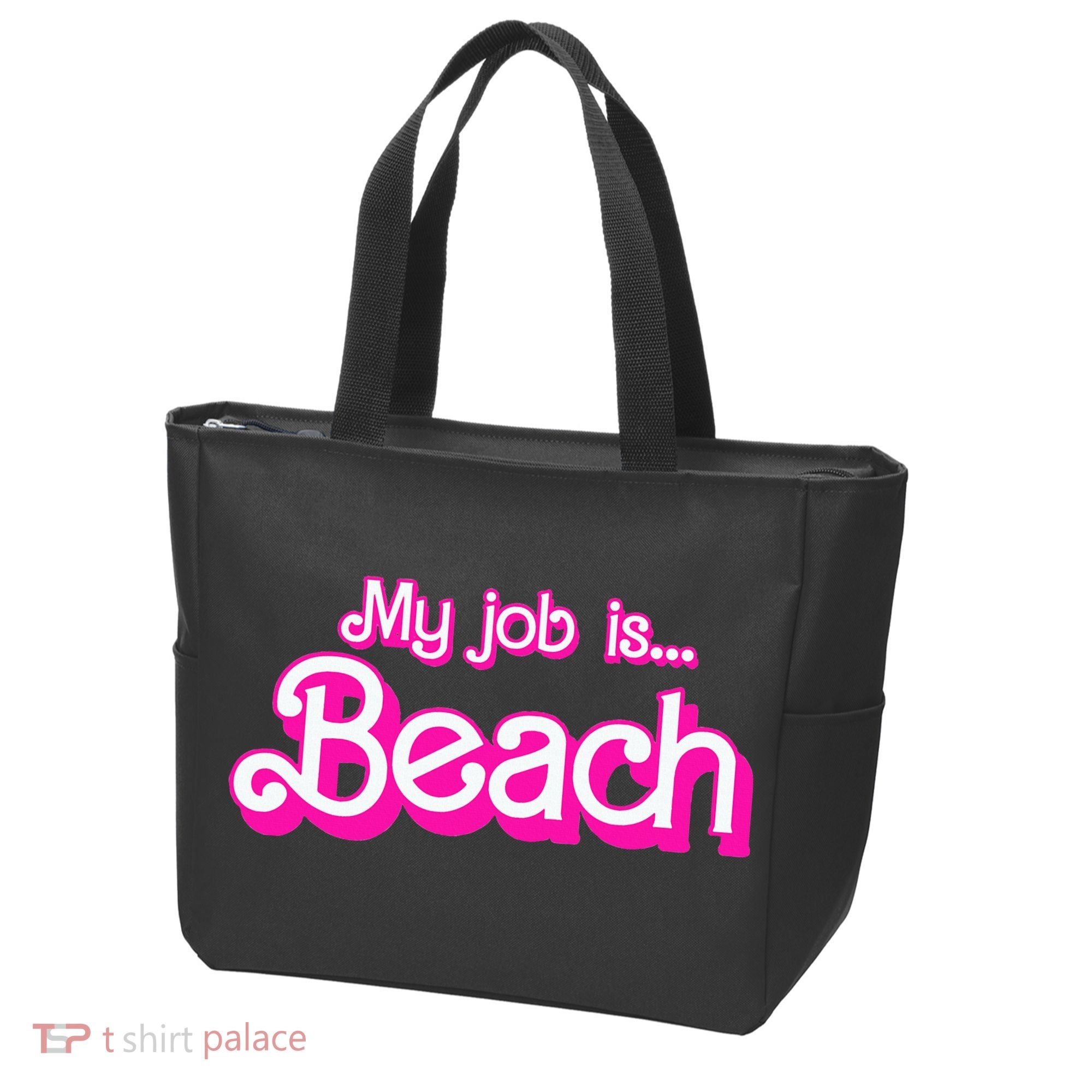 My Job Is Beach Pink Retro Funny Beach Lover Tote Bag
