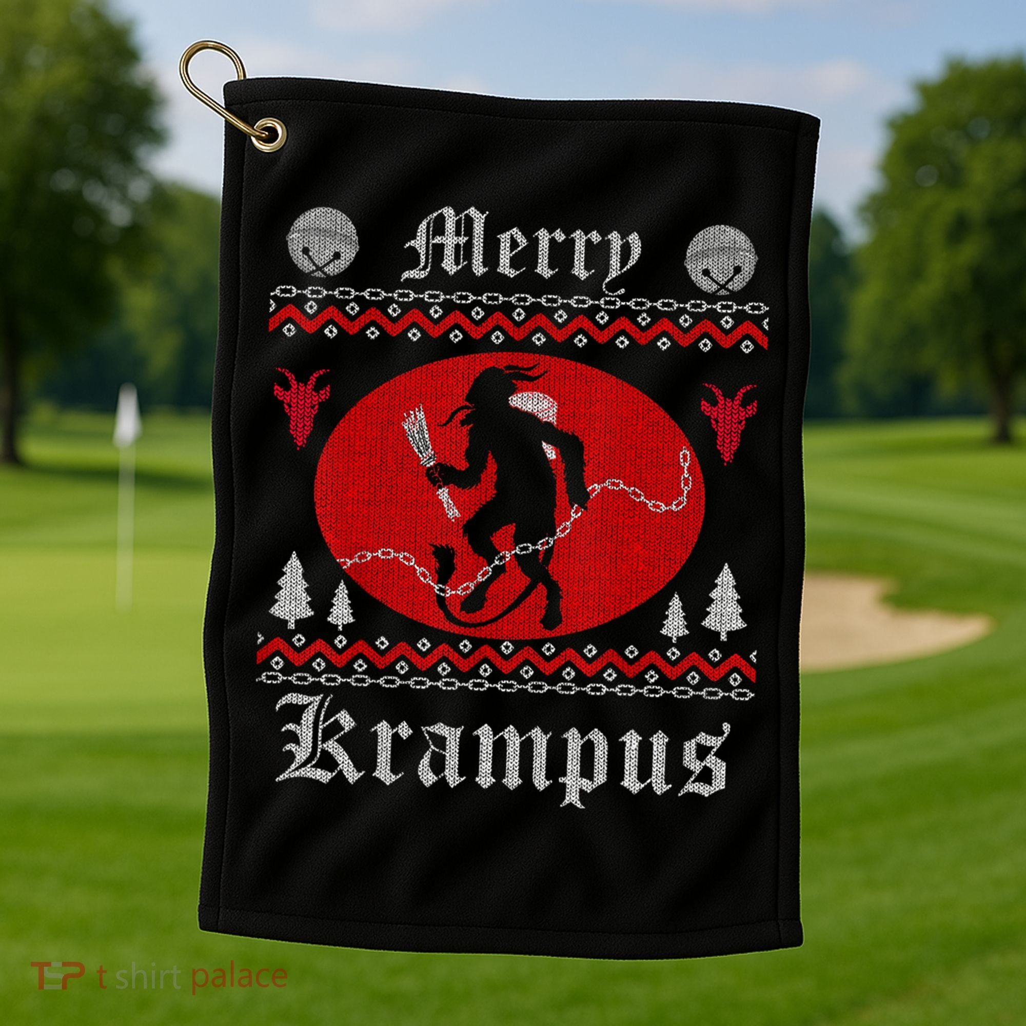 Merry Krampus Christmas Xmas Horror Ugly Sweater Evil Pajama Gift Golf Towel
