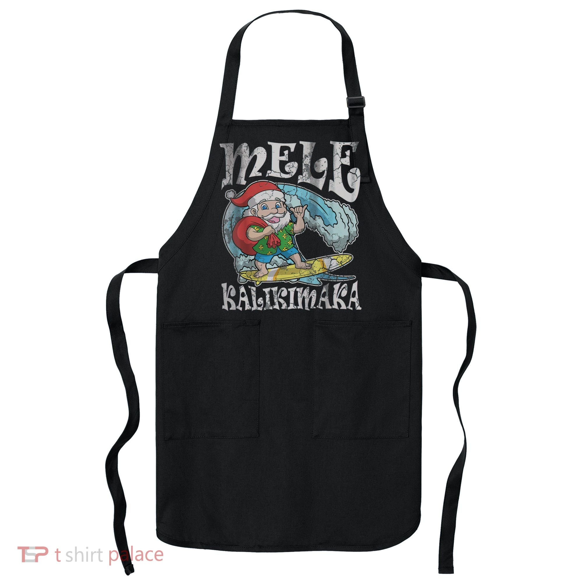Mele Kalikimaka Christmas Santa Claus Hawaii Surfing Apron
