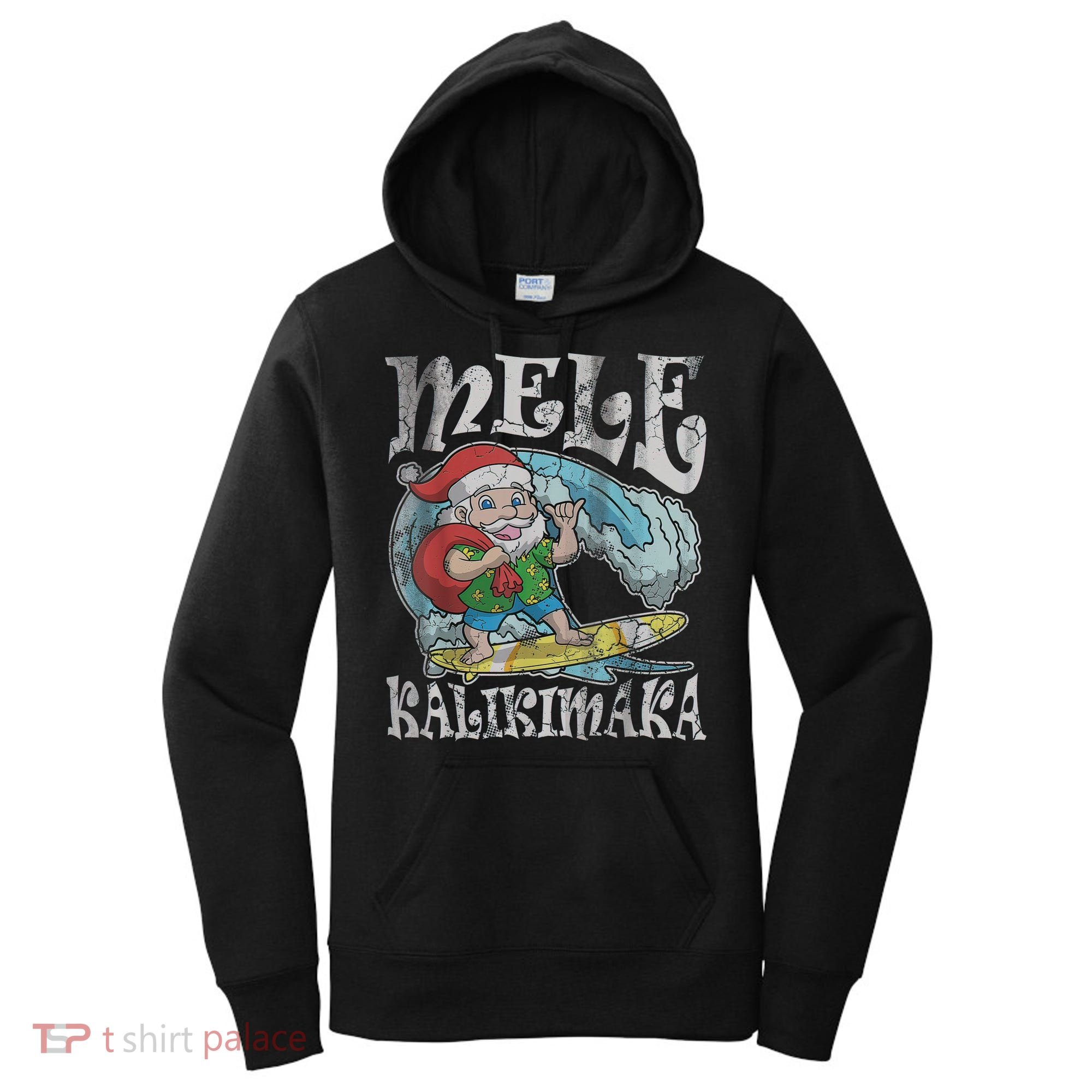 Mele Kalikimaka Christmas Santa Claus Hawaii Surfing Women's Hoodie