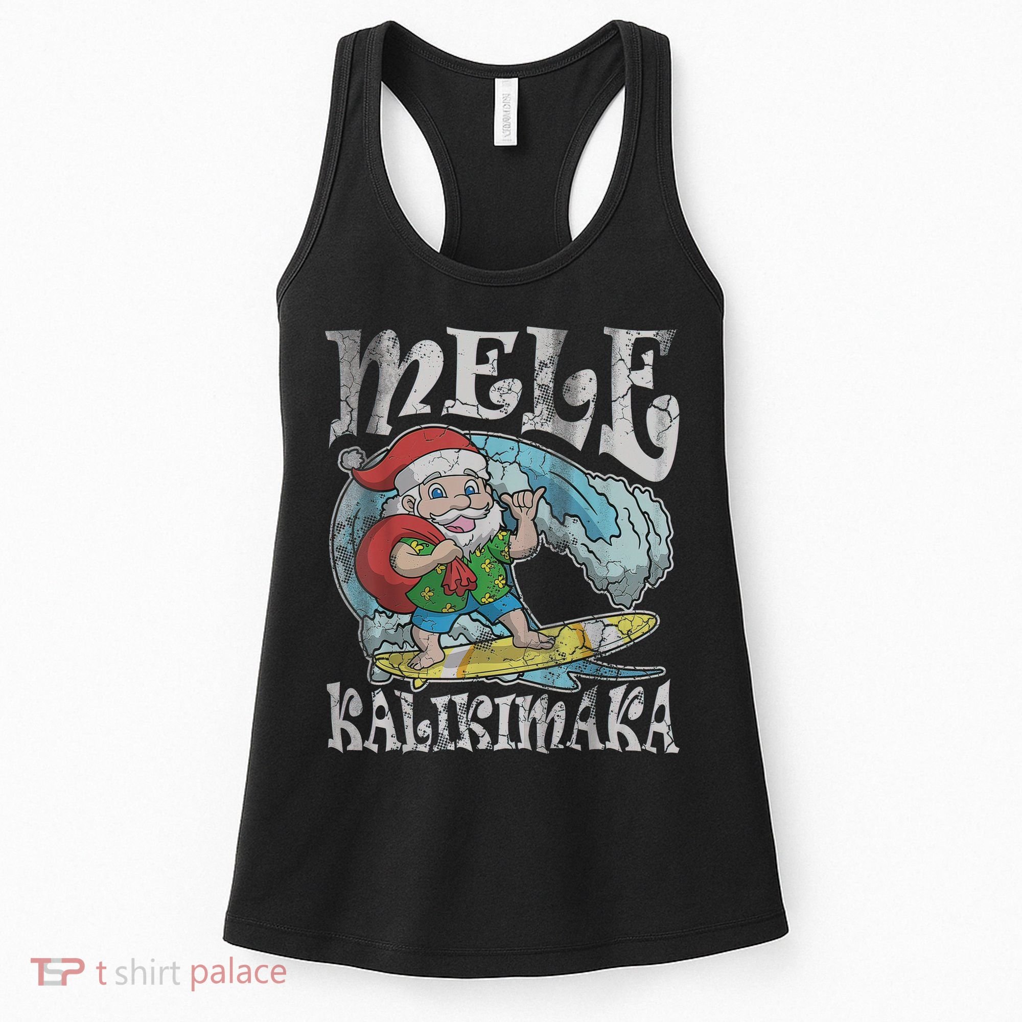 Mele Kalikimaka Christmas Santa Claus Hawaii Surfing Women's Tank Top