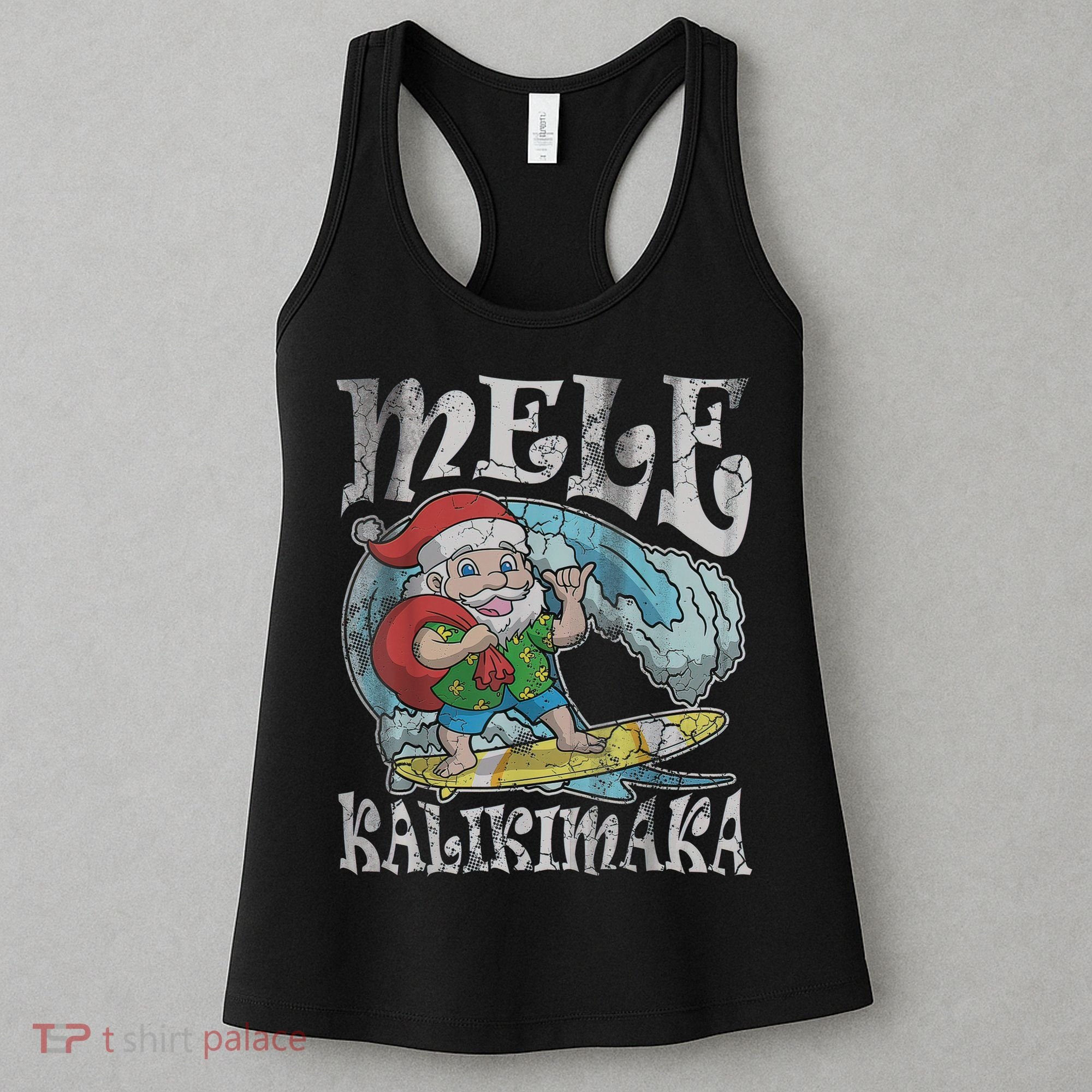 Mele Kalikimaka Christmas Santa Claus Hawaii Surfing Women's Tank Top