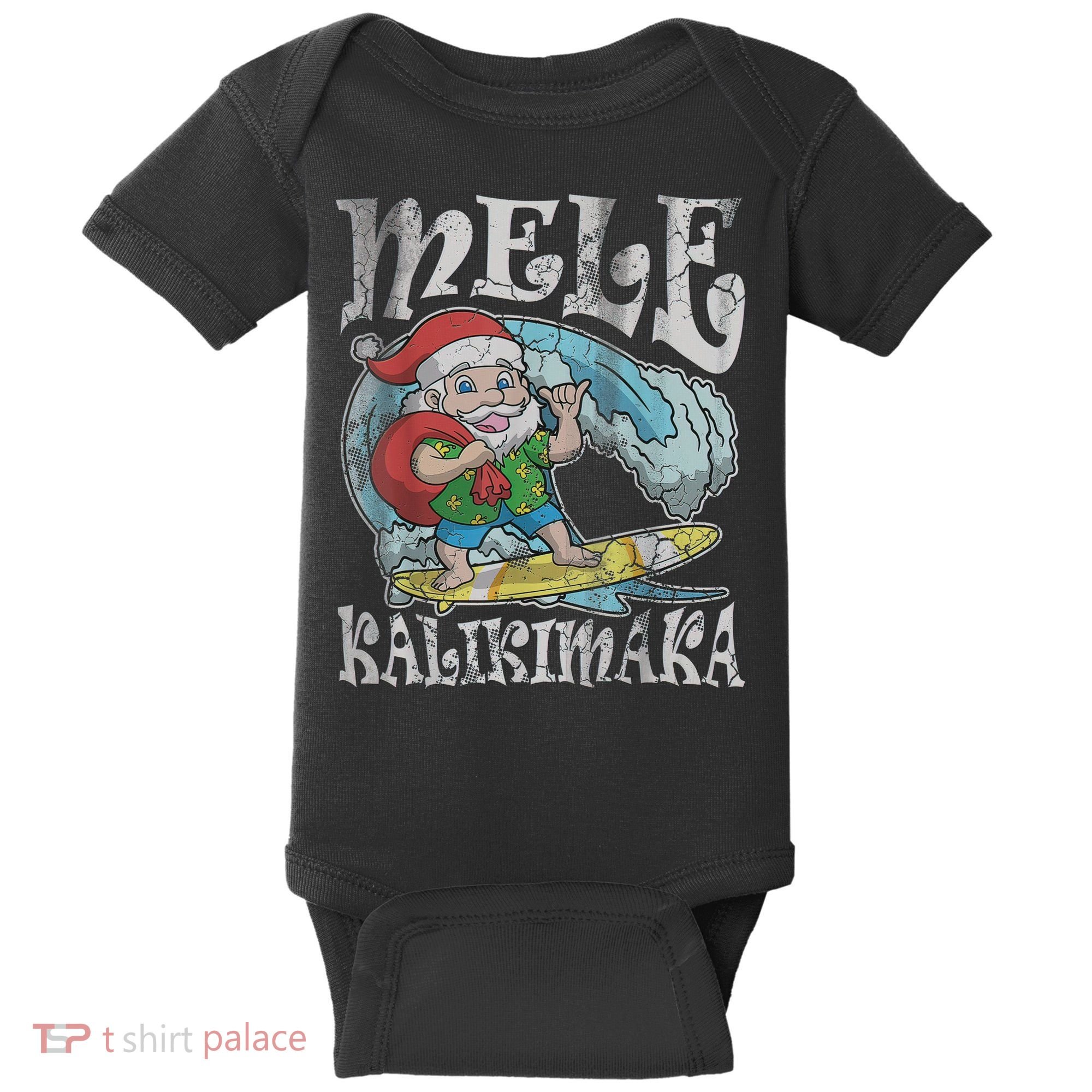 Mele Kalikimaka Christmas Santa Claus Hawaii Surfing Baby Bodysuit