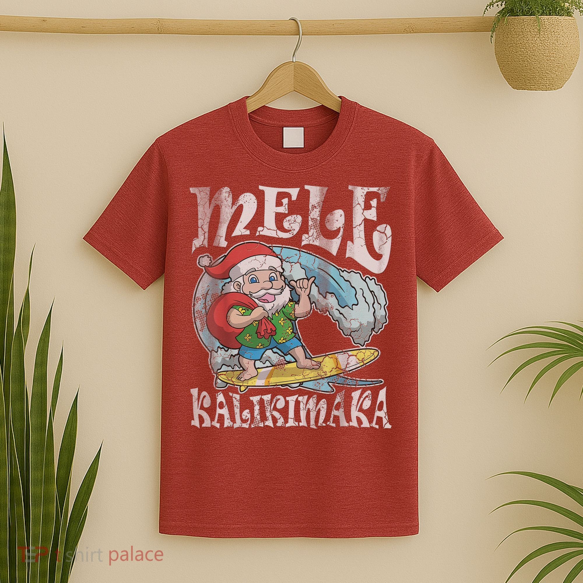 Mele Kalikimaka Christmas Santa Claus Hawaii Surfing T-Shirt