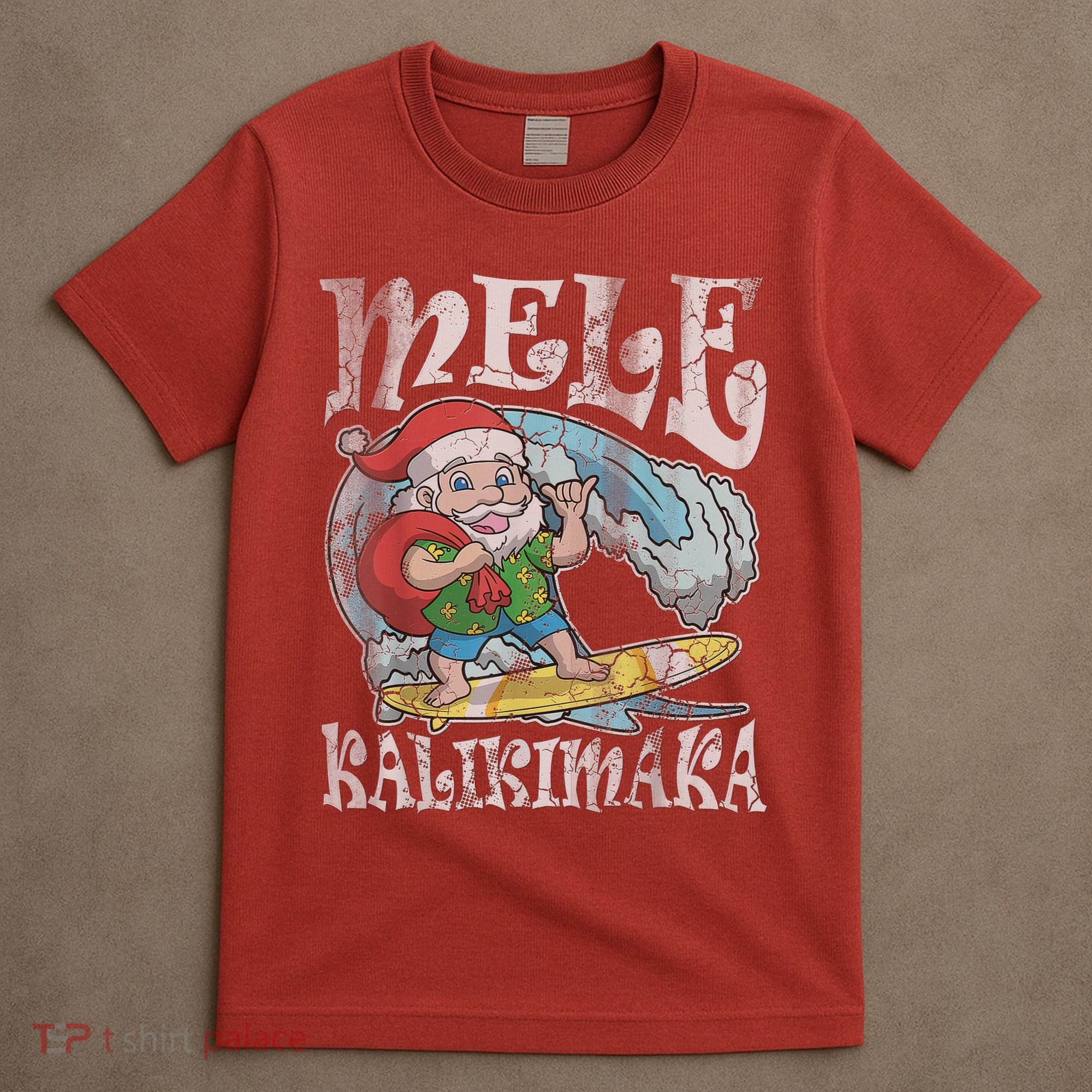 Mele Kalikimaka Christmas Santa Claus Hawaii Surfing T-Shirt