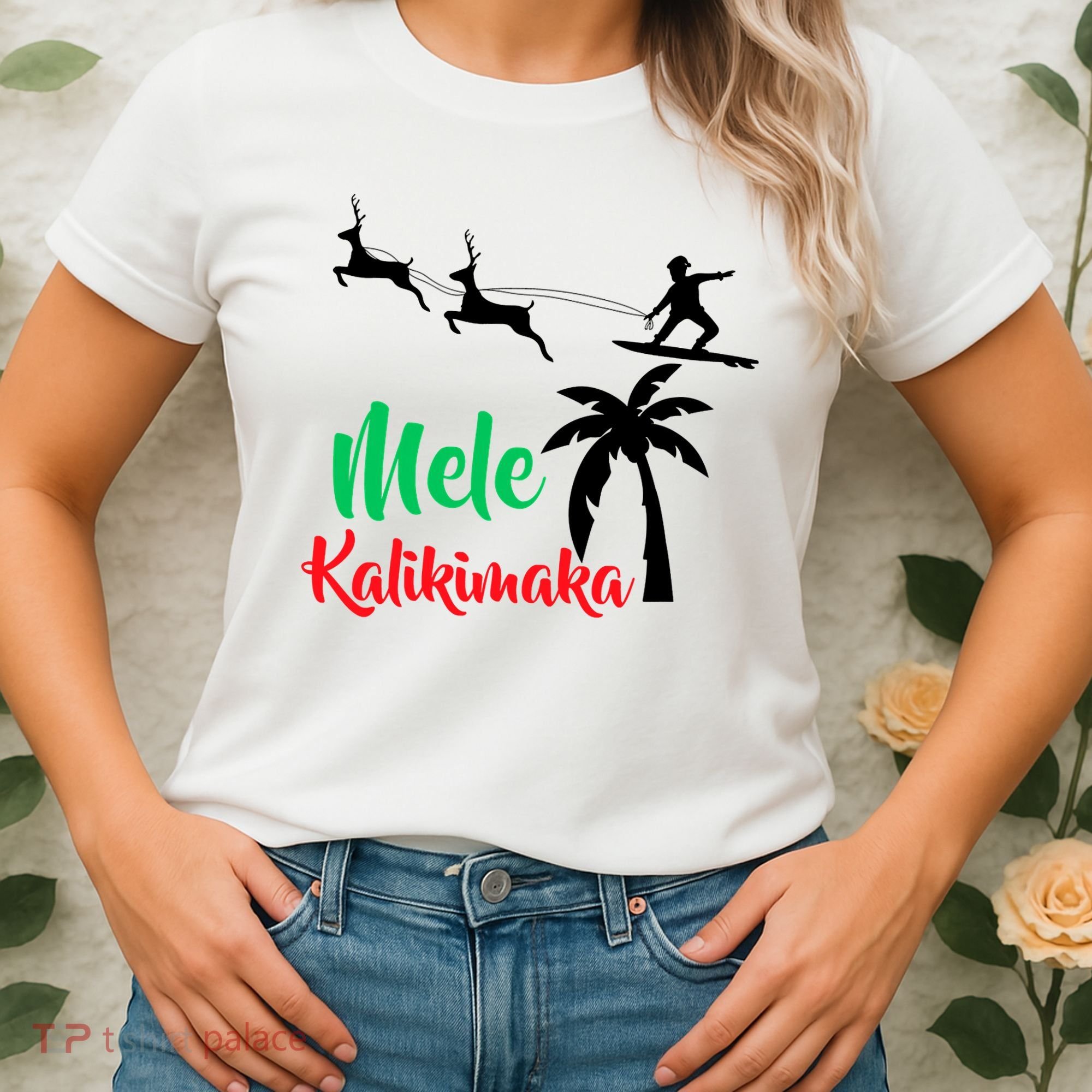 Mele Kalikimaka Christmas Hawaiian Xmas Santa Women's T-Shirt