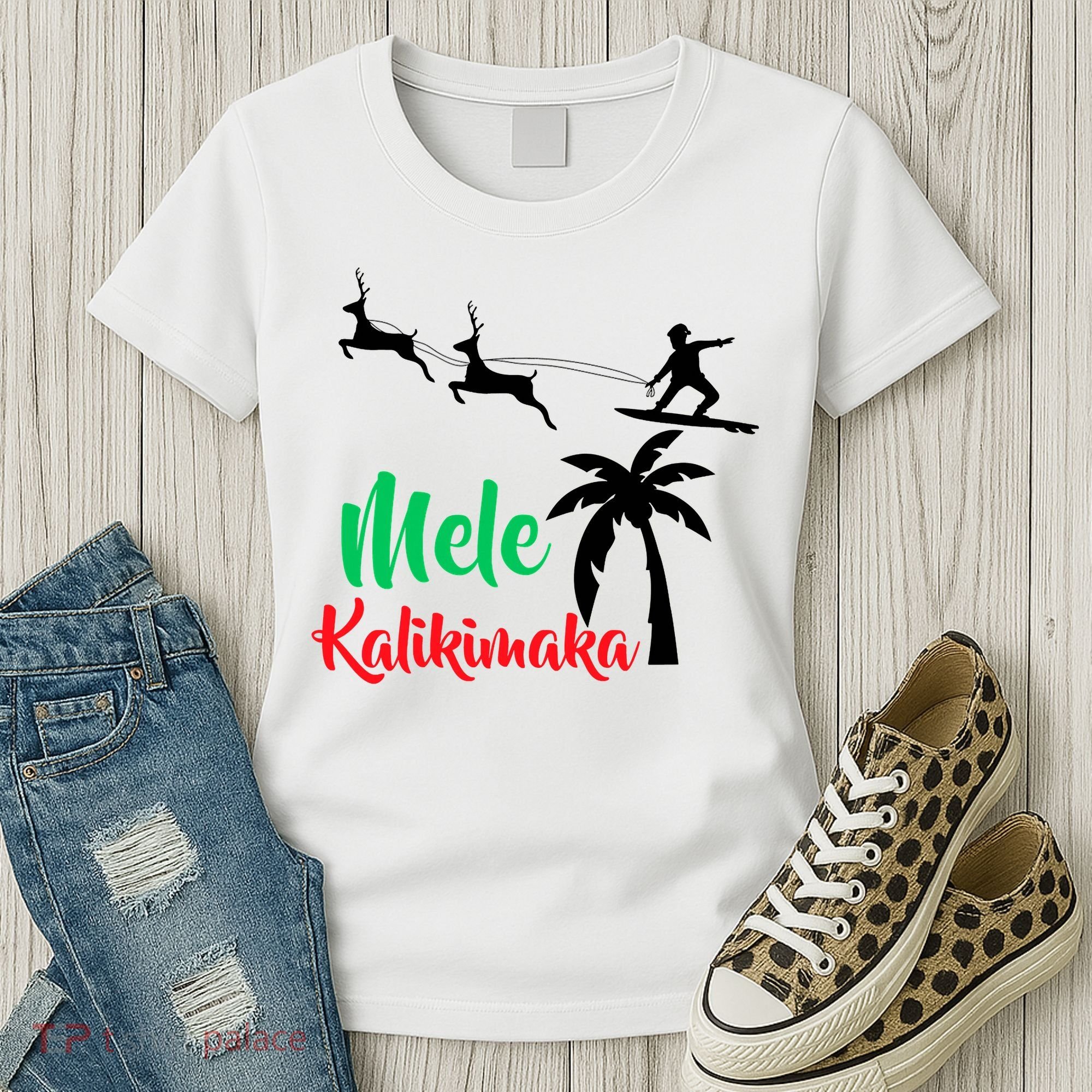 Mele Kalikimaka Christmas Hawaiian Xmas Santa Women's T-Shirt
