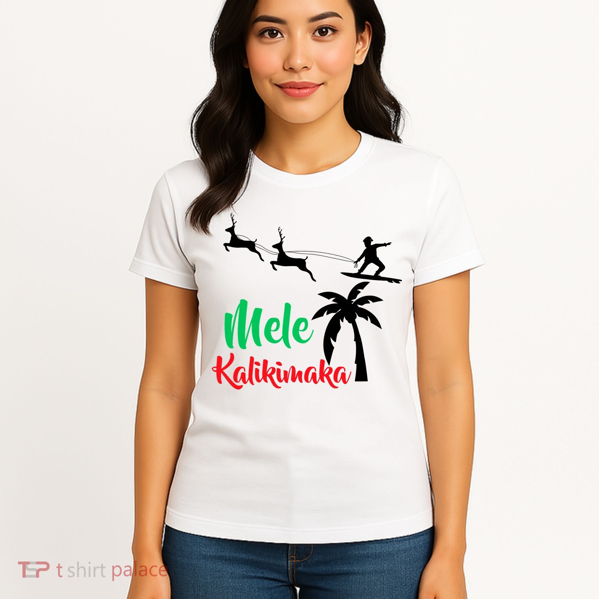 Mele Kalikimaka Christmas Hawaiian Xmas Santa Women's T-Shirt