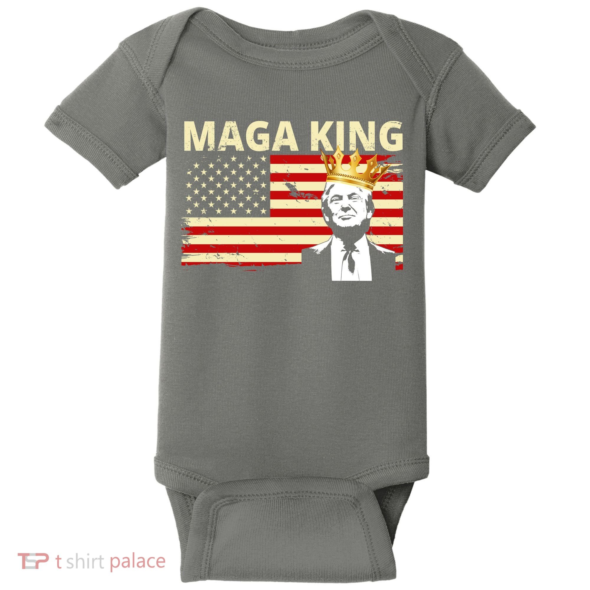 MAGA King Donald Trump Usa Flag Baby Bodysuit