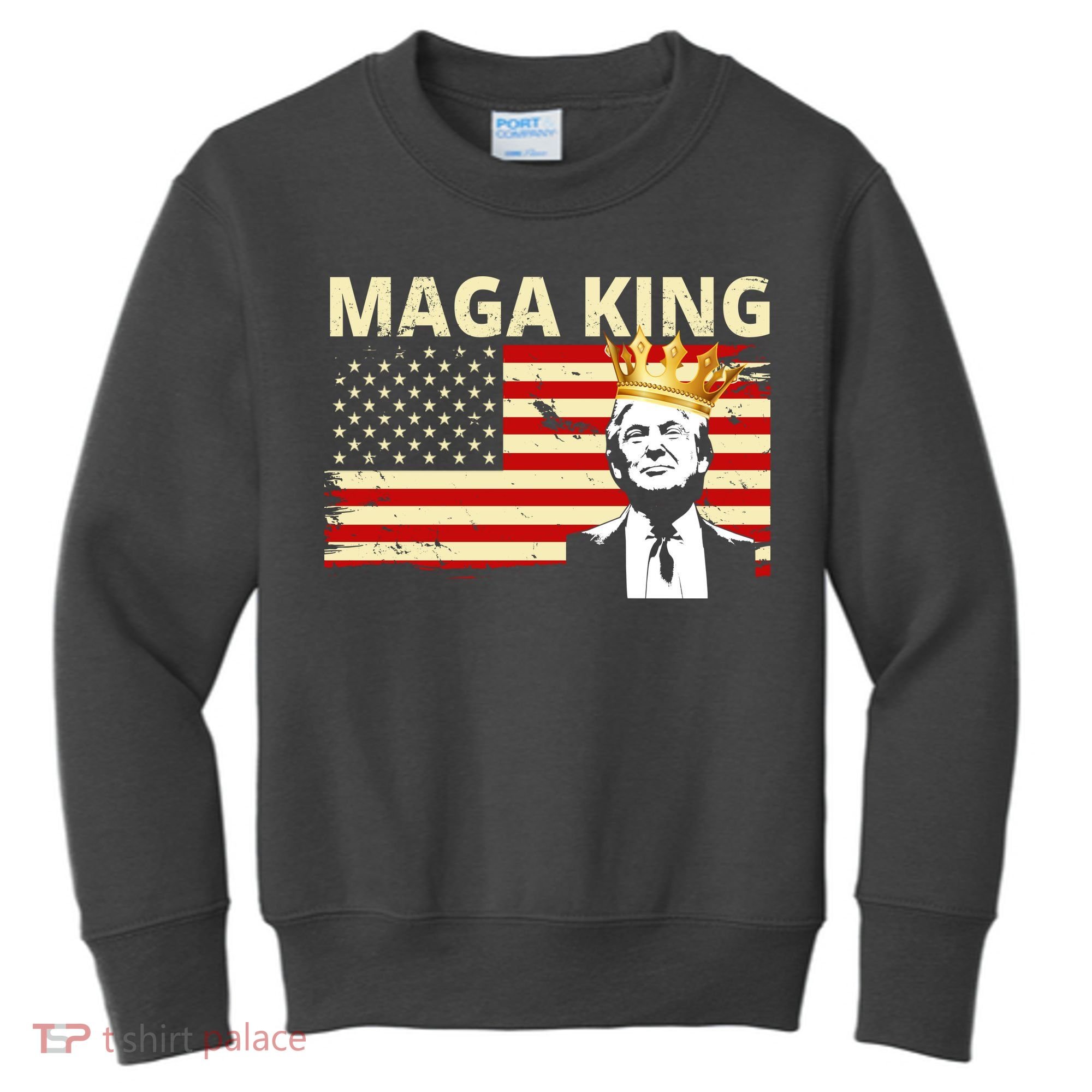 MAGA King Donald Trump Usa Flag Kids Sweatshirt
