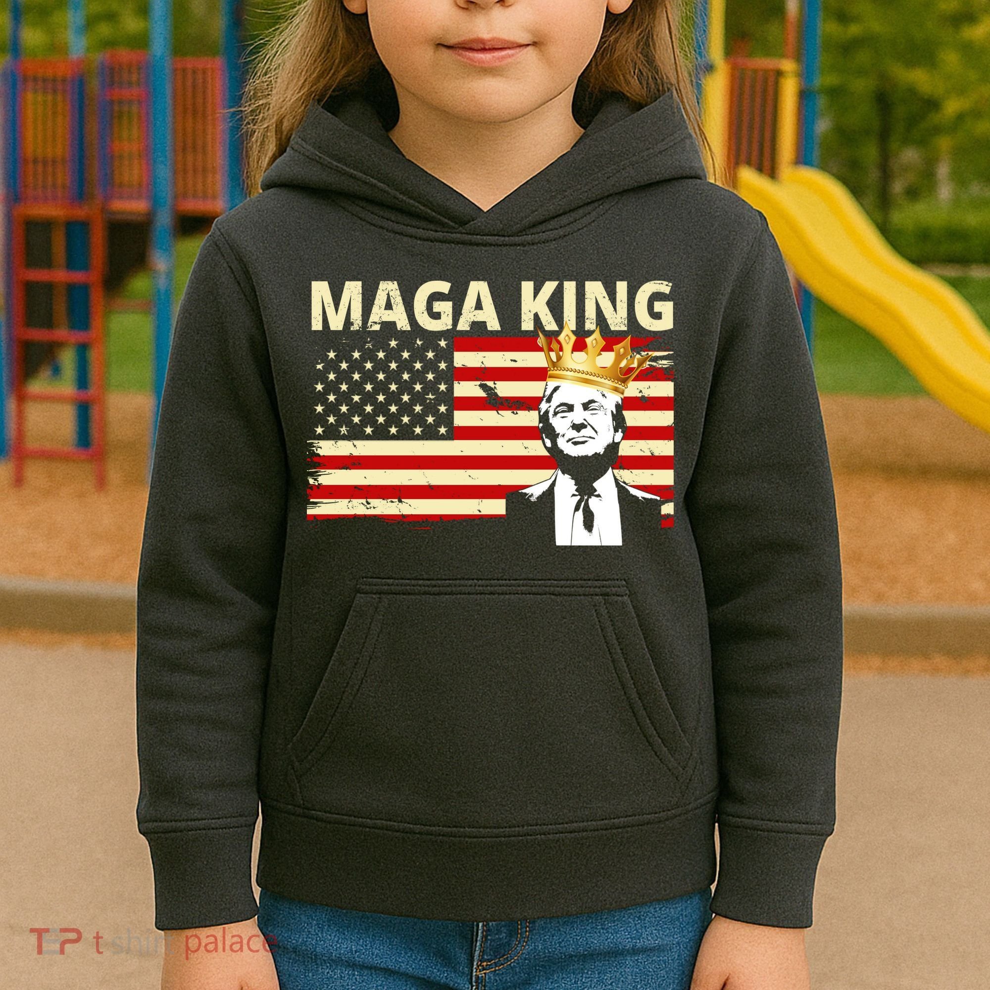 MAGA King Donald Trump Usa Flag Kids Hoodie