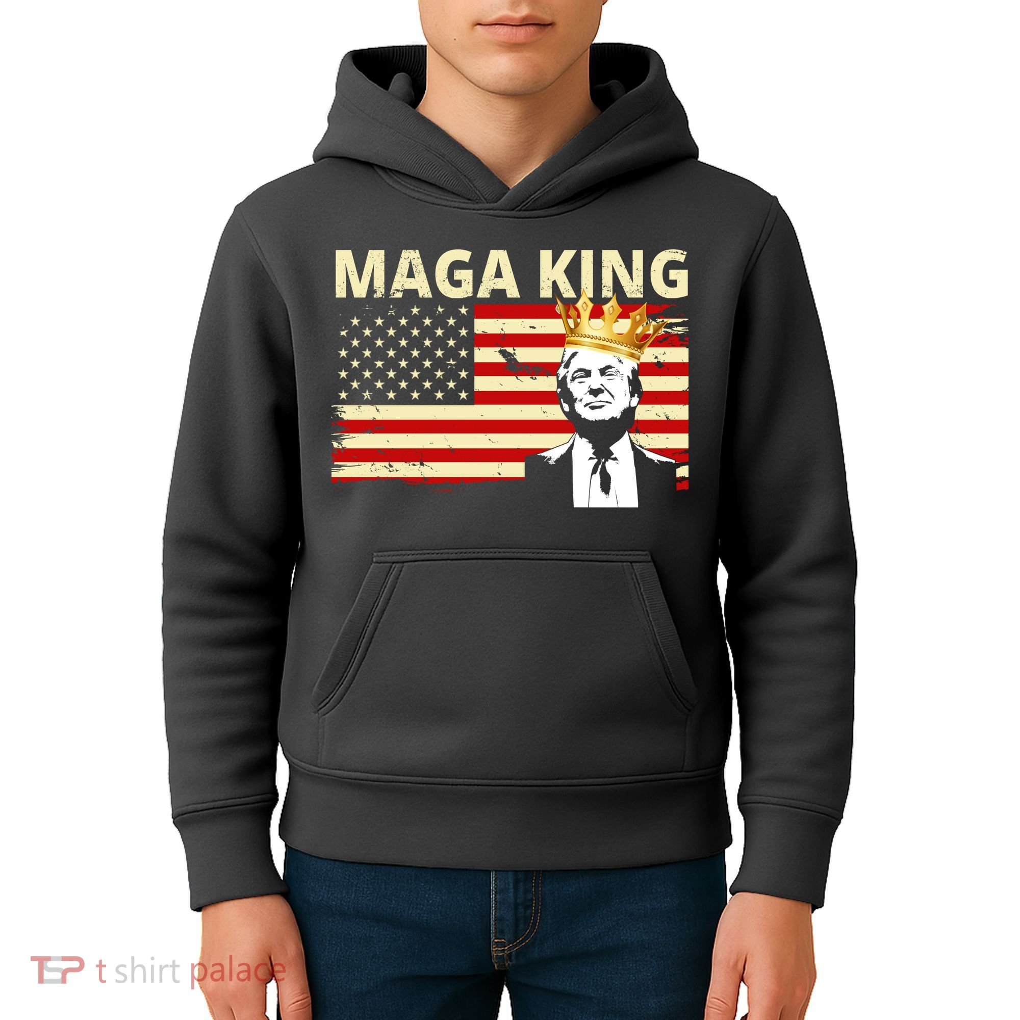 MAGA King Donald Trump Usa Flag Kids Hoodie