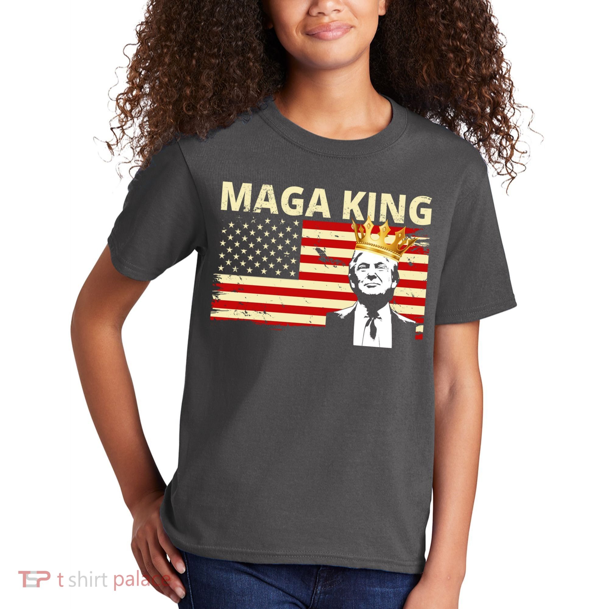 MAGA King Donald Trump Usa Flag Kids T-Shirt