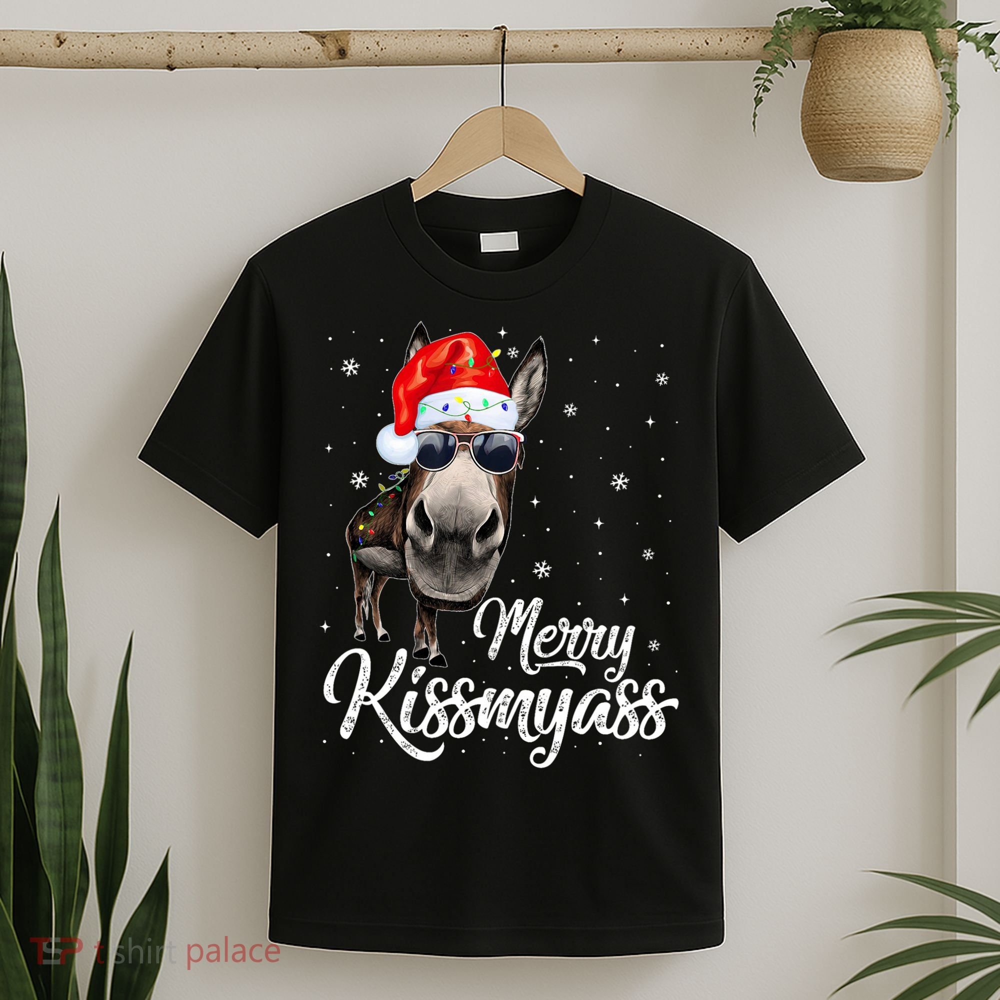 Merry Kissmyass Donkey Sarcastic Xmas Funny Pajama Christmas T-Shirt
