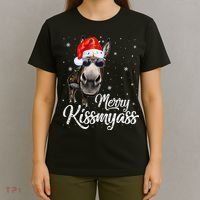 Merry Kissmyass Donkey Sarcastic Xmas Funny Pajama Christmas T-Shirt thumb 4