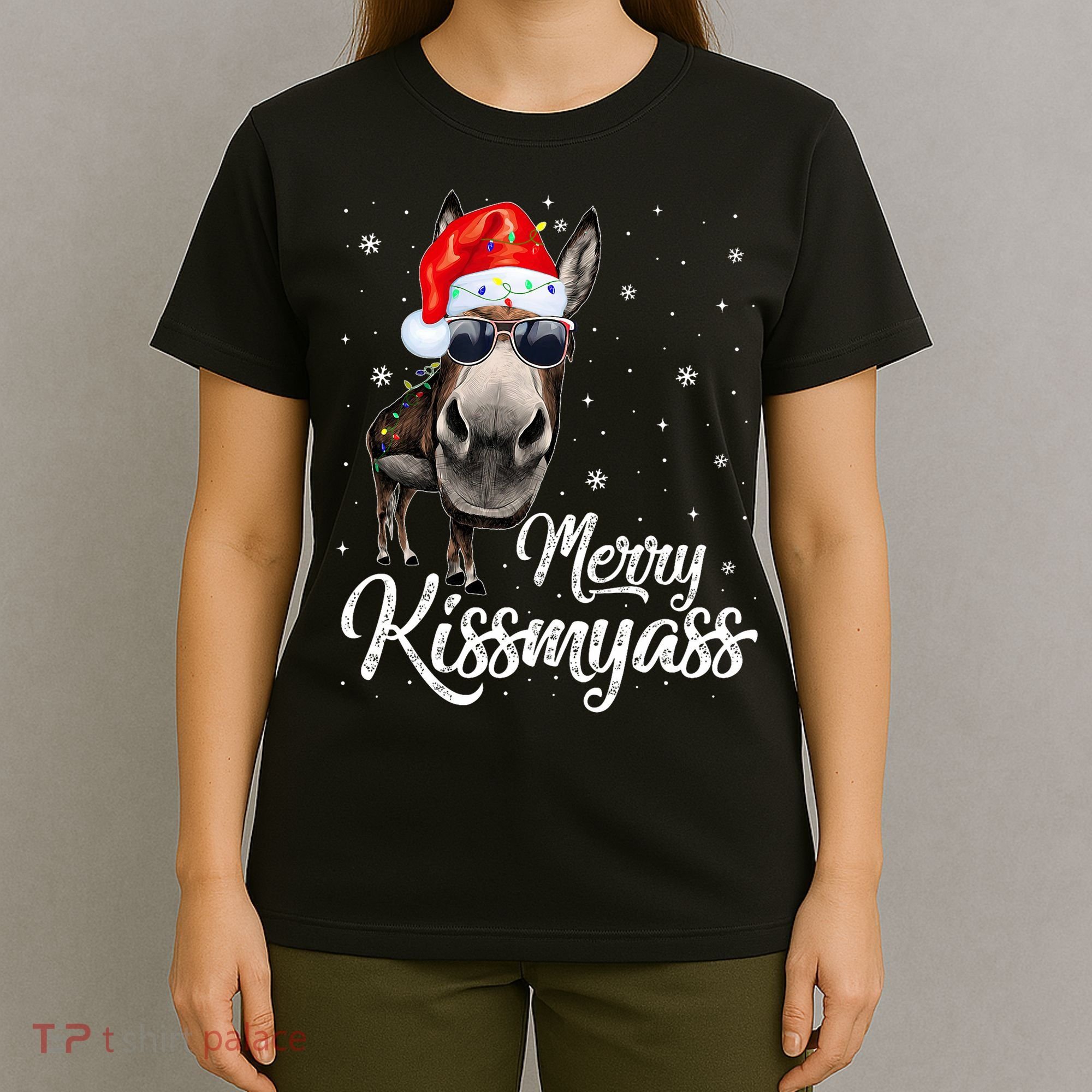 Merry Kissmyass Donkey Sarcastic Xmas Funny Pajama Christmas T-Shirt