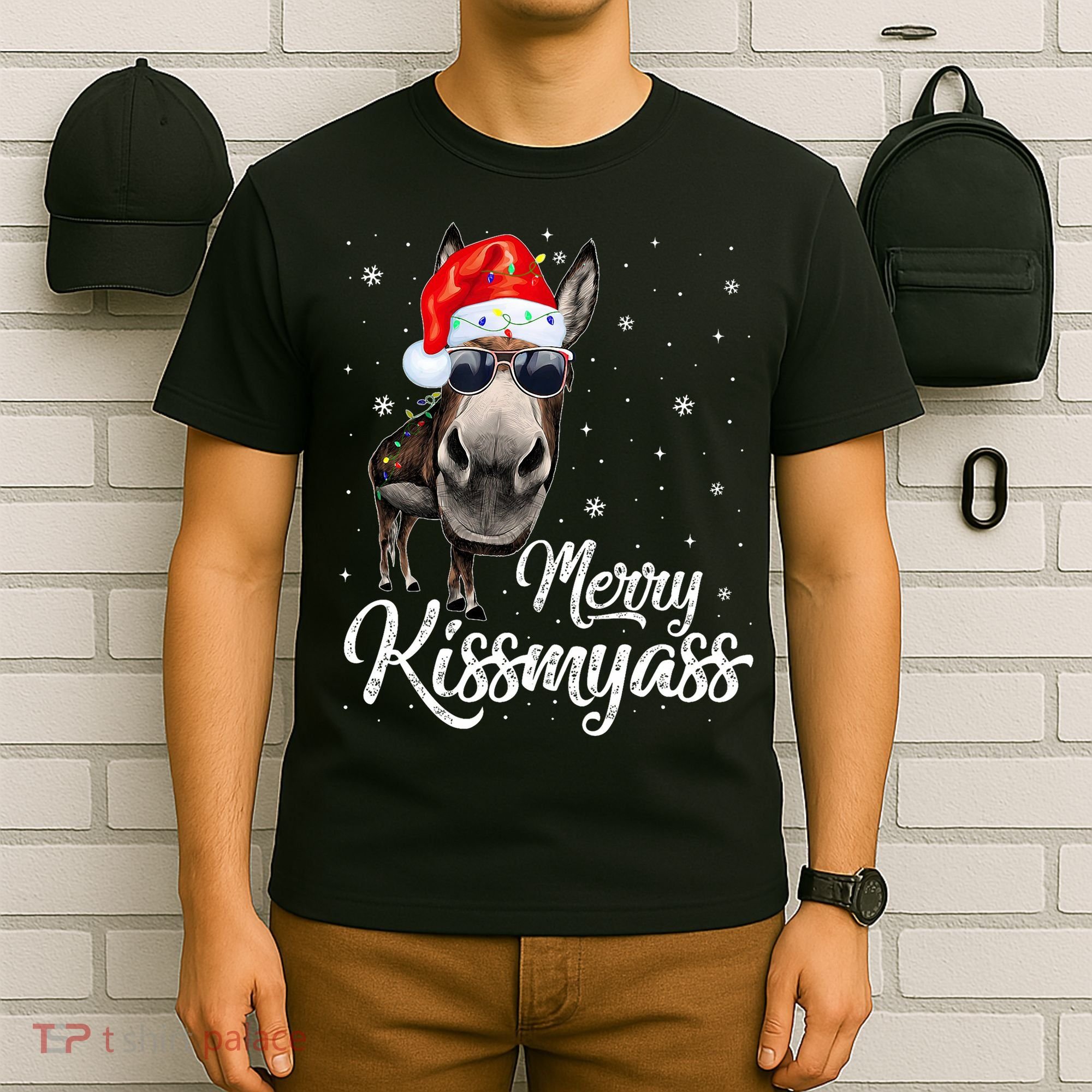 Merry Kissmyass Donkey Sarcastic Xmas Funny Pajama Christmas T-Shirt