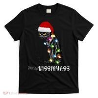 Merry Kissmyass Funny Cat Christmas Lights T-Shirt thumb 0