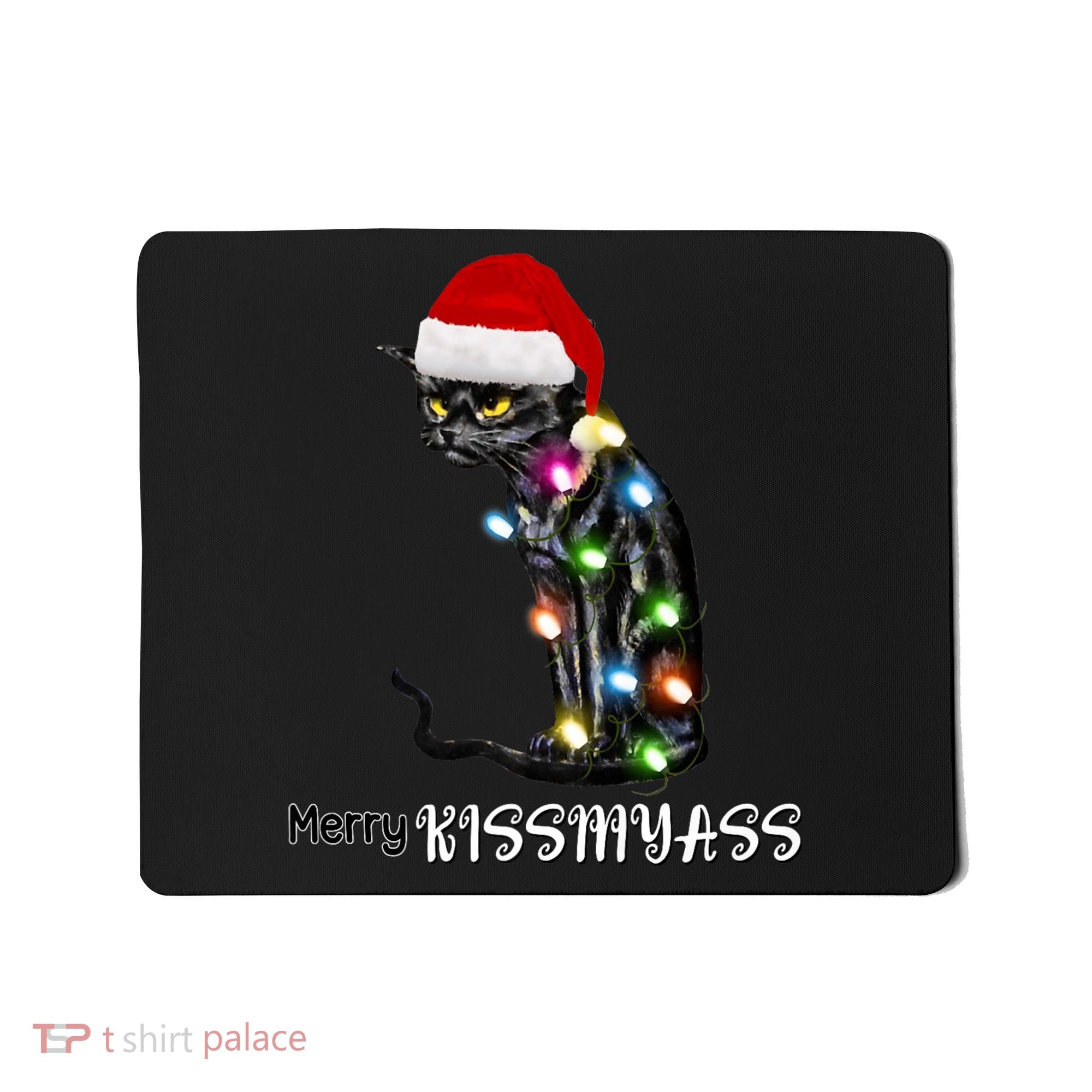 Merry Kissmyass Funny Cat Christmas Lights Mousepad