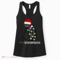 Merry Kissmyass Funny Cat Christmas Lights Women's Tank Top thumb 0