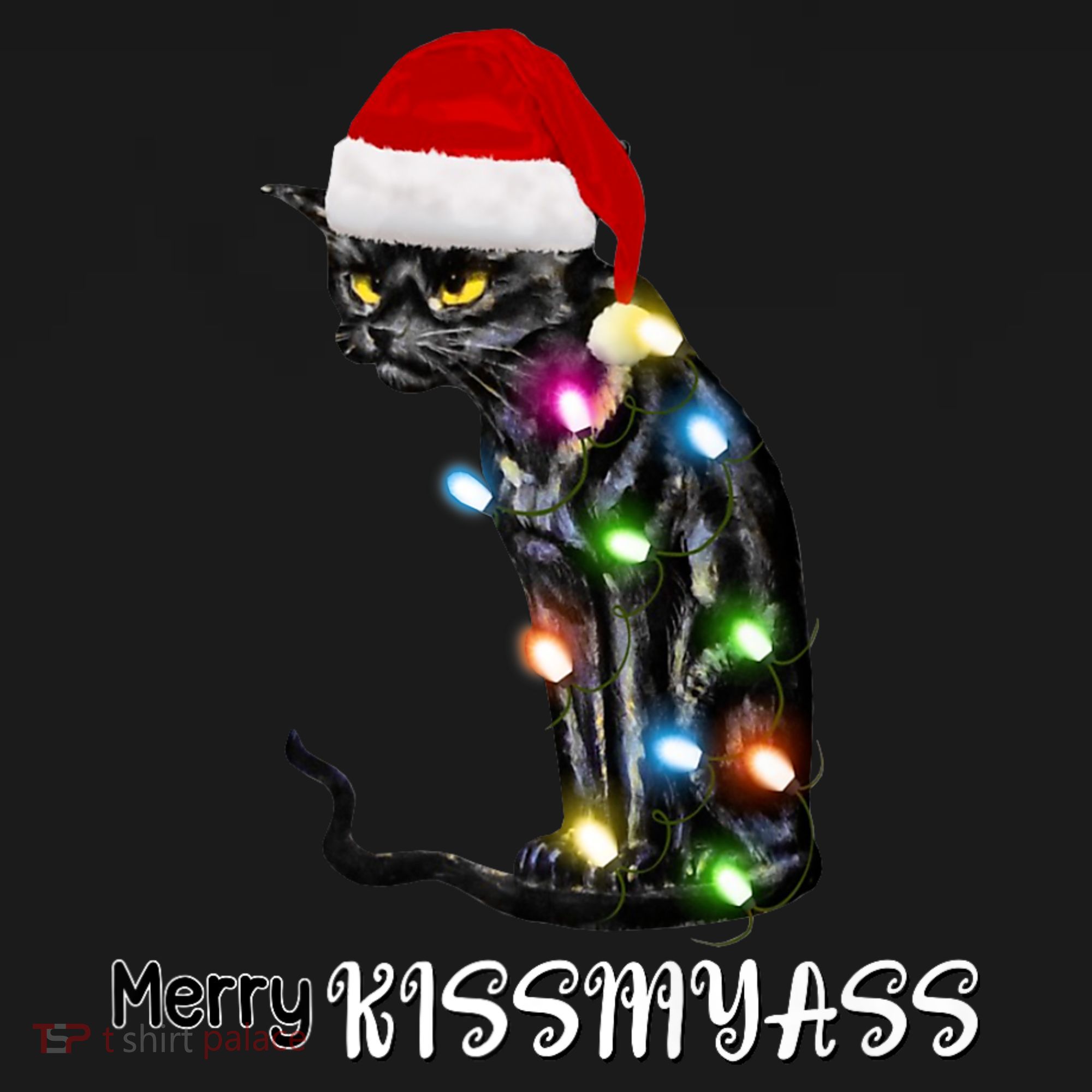Merry Kissmyass Funny Cat Christmas Lights Women's Tank Top